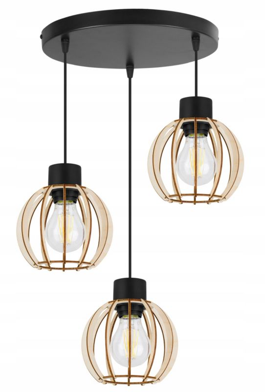 Lampa sufitowe wisząca Light Home LH Timber 3x E27 60W kula drewno 16cm 1szt.