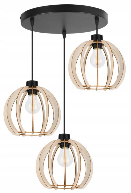 Lampa sufitowe wisząca Light Home LH Timber 3x E27 60W kula drewno 23cm 1szt.