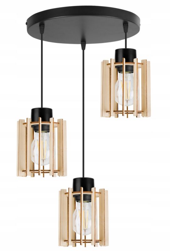 Lampa sufitowe wisząca Light Home LH Timber 3x E27 60W tuba drewno 1szt.