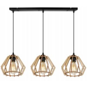 Lampa sufitowe wisząca Light Home LH Timber drewno diament 3x E27 60W czarny 1szt.