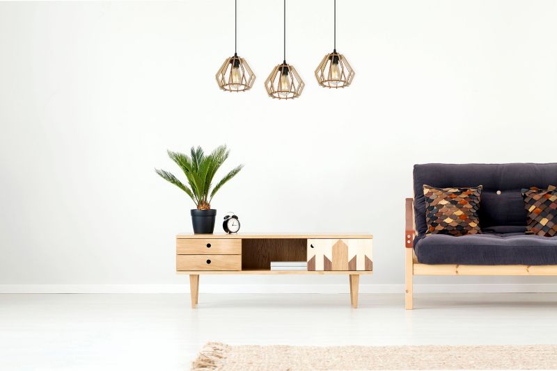 Lampa sufitowe wisząca Light Home LH Timber drewno diament 3x E27 60W czarny 1szt.