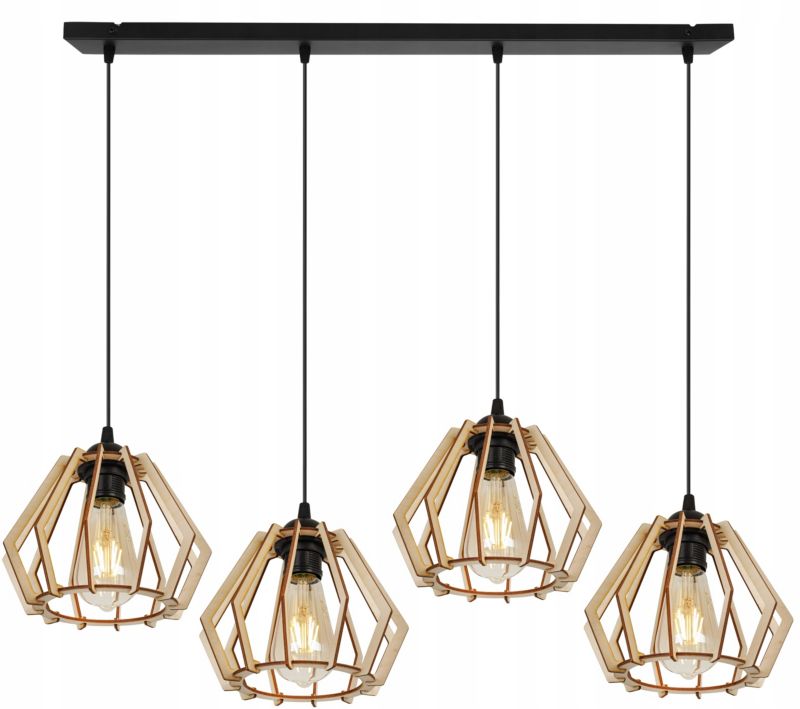Lampa sufitowe wisząca Light Home LH Timber drewno diament 4x E27 60W czarny 1szt.