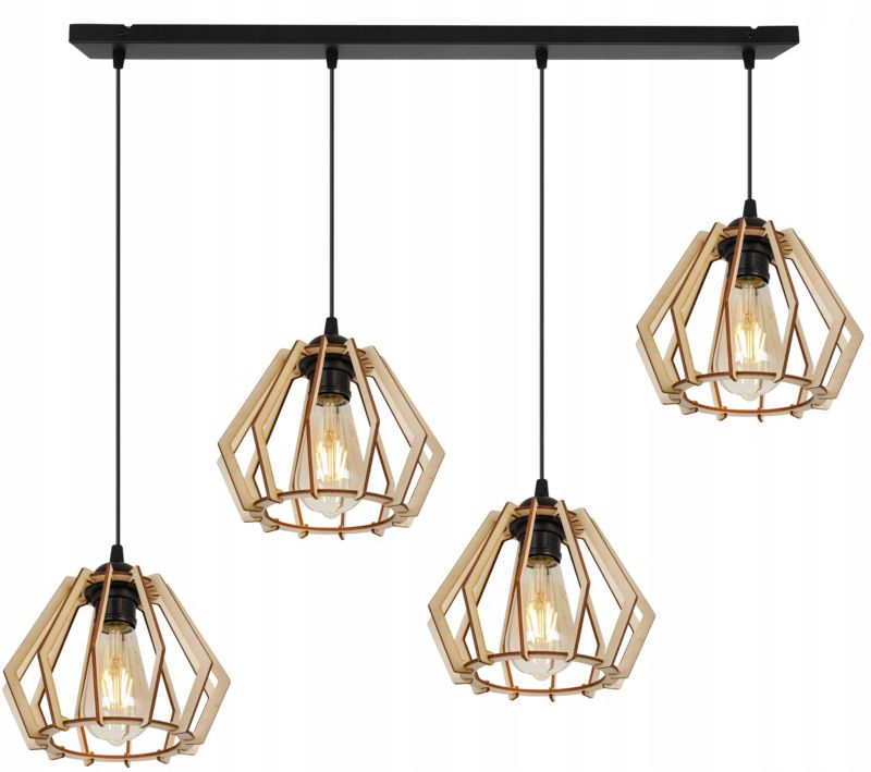 Lampa sufitowe wisząca Light Home LH Timber drewno diament 4x E27 60W czarny 1szt.