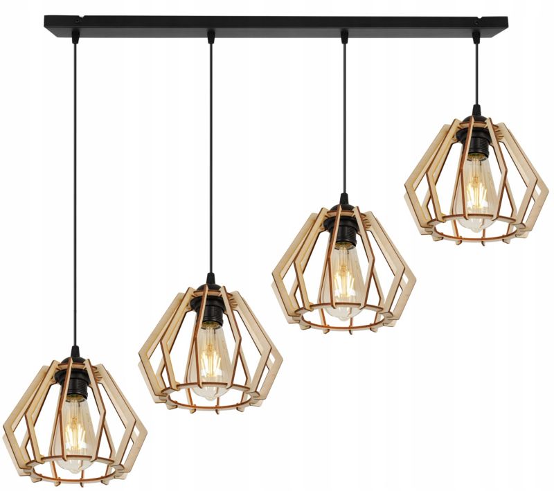 Lampa sufitowe wisząca Light Home LH Timber drewno diament 4x E27 60W czarny 1szt.