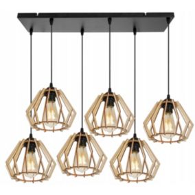 Lampa sufitowe wisząca Light Home LH Timber drewno diament 6x E27 60W czarny 1szt.