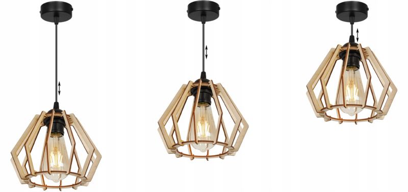Lampa sufitowe wisząca Light Home LH Timber metal 1x E27 60W klosz drewno diament naturalny/czarny 1szt.