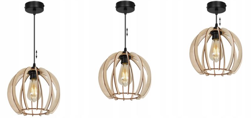Lampa sufitowe wisząca Light Home LH Timber metal 1x E27 60W klosz drewno kula 24cm naturalny/czarny 1szt.