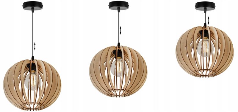 Lampa sufitowe wisząca Light Home LH Timber metal 1x E27 60W klosz drewno kula 27cm naturalny/czarny 1szt.