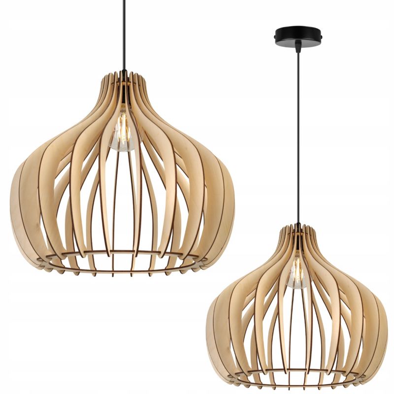 Lampa sufitowe wisząca Light Home LH Timber metal 1x E27 60W klosz drewno owal naturalny/czarny 1szt.