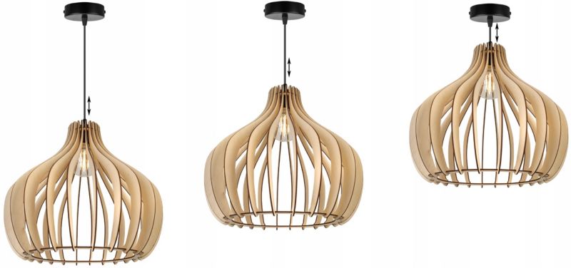 Lampa sufitowe wisząca Light Home LH Timber metal 1x E27 60W klosz drewno owal naturalny/czarny 1szt.