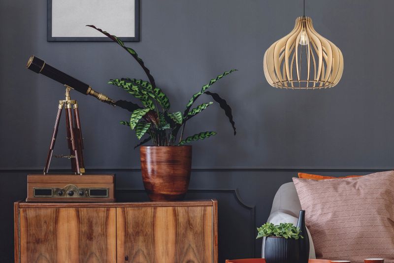 Lampa sufitowe wisząca Light Home LH Timber metal 1x E27 60W klosz drewno owal naturalny/czarny 1szt.