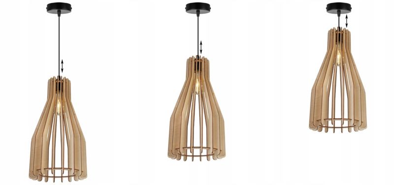 Lampa sufitowe wisząca Light Home LH Timber metal 1x E27 60W klosz drewno podłużna naturalny/czarny 1szt.