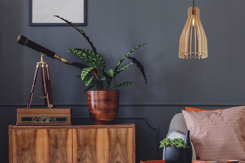 Lampa sufitowe wisząca Light Home LH Timber metal 1x E27 60W klosz drewno podłużna naturalny/czarny 1szt.