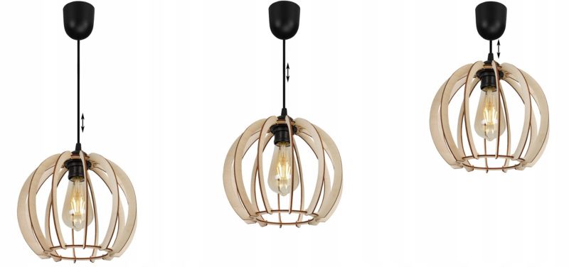 Lampa sufitowe wisząca Light Home LH Timber plastik 1x E27 60W klosz drewno kula 24cm naturalny/czarny 1szt.