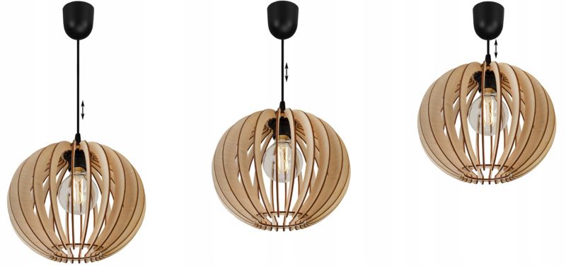 Lampa sufitowe wisząca Light Home LH Timber plastik 1x E27 60W klosz drewno kula 27cm naturalny/czarny 1szt.