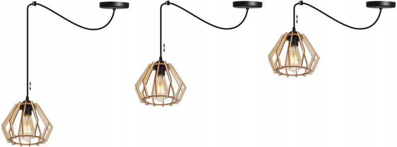 Lampa sufitowe wisząca Light Home LH Timber Spider 1x E27 60W klosz drewno diament naturalny/czarny 1szt.