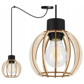 Lampa sufitowe wisząca Light Home LH Timber Spider 1x E27 60W klosz drewno kula 16cm czarny 1szt.