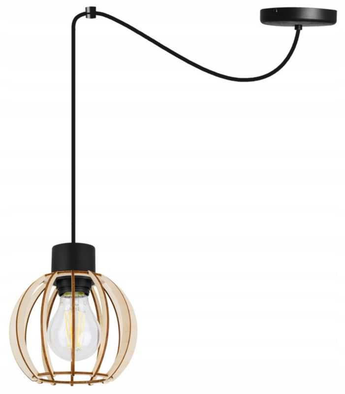 Lampa sufitowe wisząca Light Home LH Timber Spider 1x E27 60W klosz drewno kula 16cm czarny 1szt.