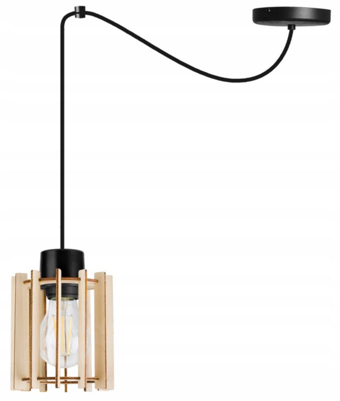 Lampa sufitowe wisząca Light Home LH Timber Spider 1x E27 60W klosz drewno tuba czarny 1szt.