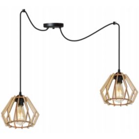 Lampa sufitowe wisząca Light Home LH Timber Spider 2x E27 60W klosz drewno diament naturalny/czarny 1szt.