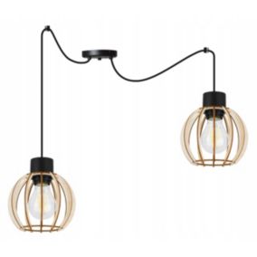 Lampa sufitowe wisząca Light Home LH Timber Spider 2x E27 60W klosz drewno kula 16cm czarny 1szt.