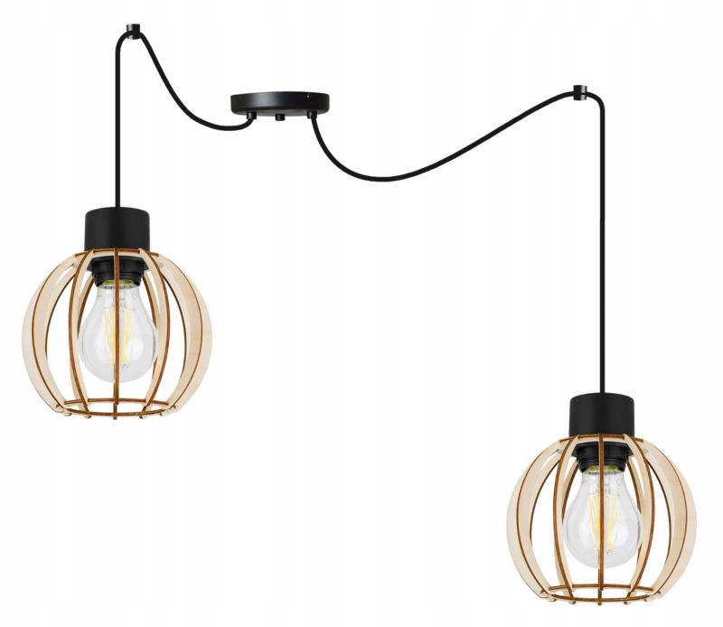 Lampa sufitowe wisząca Light Home LH Timber Spider 2x E27 60W klosz drewno kula 16cm czarny 1szt.