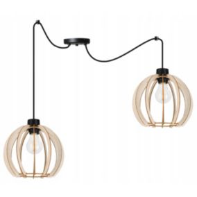 Lampa sufitowe wisząca Light Home LH Timber Spider 2x E27 60W klosz drewno kula 23cm czarny 1szt.