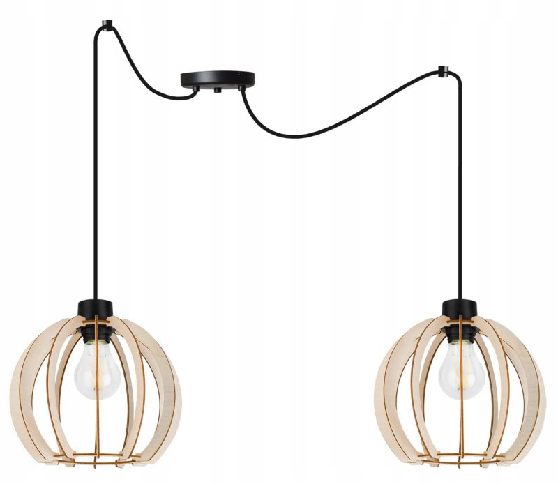 Lampa sufitowe wisząca Light Home LH Timber Spider 2x E27 60W klosz drewno kula 23cm czarny 1szt.