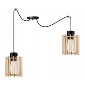 Lampa sufitowe wisząca Light Home LH Timber Spider 2x E27 60W klosz drewno tuba czarny 1szt.