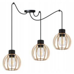 Lampa sufitowe wisząca Light Home LH Timber Spider 3x E27 60W klosz drewno kula 16cm czarny 1szt.