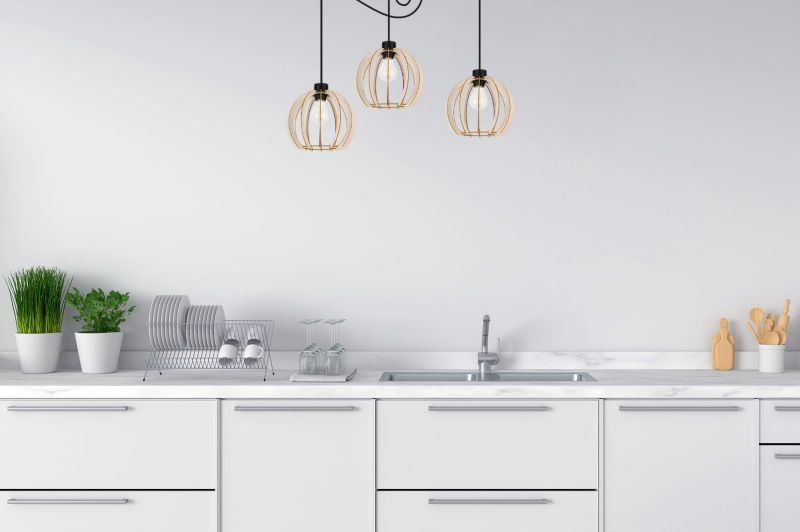 Lampa sufitowe wisząca Light Home LH Timber Spider 3x E27 60W klosz drewno kula 23cm czarny 1szt.