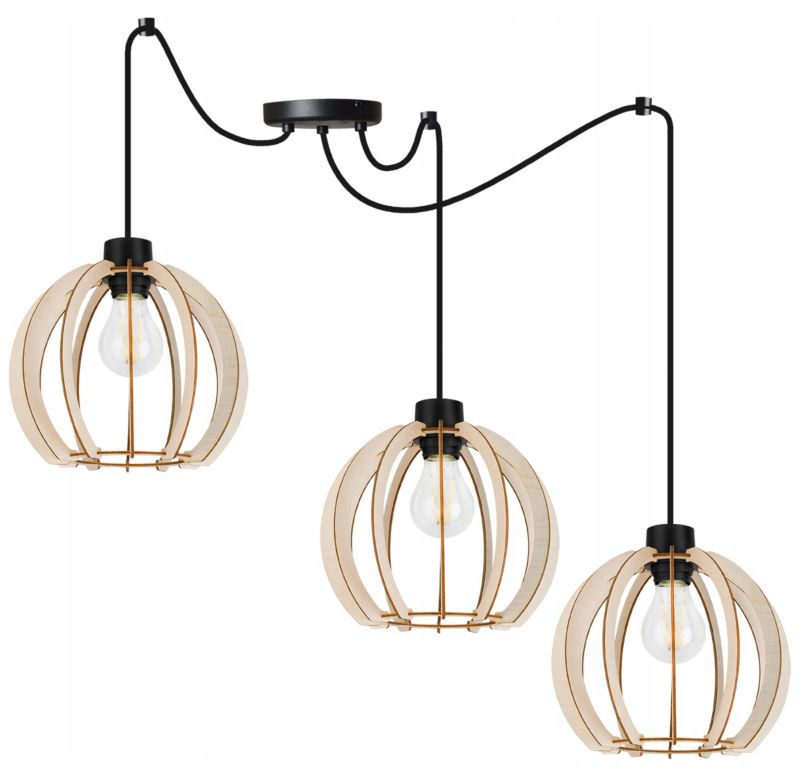 Lampa sufitowe wisząca Light Home LH Timber Spider 3x E27 60W klosz drewno kula 23cm czarny 1szt.