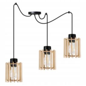 Lampa sufitowe wisząca Light Home LH Timber Spider 3x E27 60W klosz drewno tuba czarny 1szt.