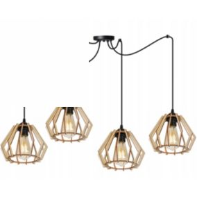 Lampa sufitowe wisząca Light Home LH Timber Spider 4x E27 60W klosz drewno diament naturalny/czarny 1szt.