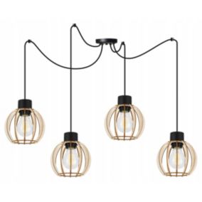 Lampa sufitowe wisząca Light Home LH Timber Spider 4x E27 60W klosz drewno kula 16cm czarny 1szt.