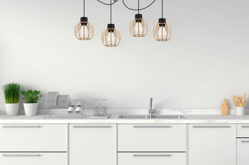 Lampa sufitowe wisząca Light Home LH Timber Spider 4x E27 60W klosz drewno kula 16cm czarny 1szt.