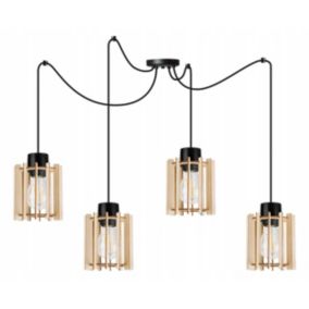 Lampa sufitowe wisząca Light Home LH Timber Spider 4x E27 60W klosz drewno tuba czarny 1szt.