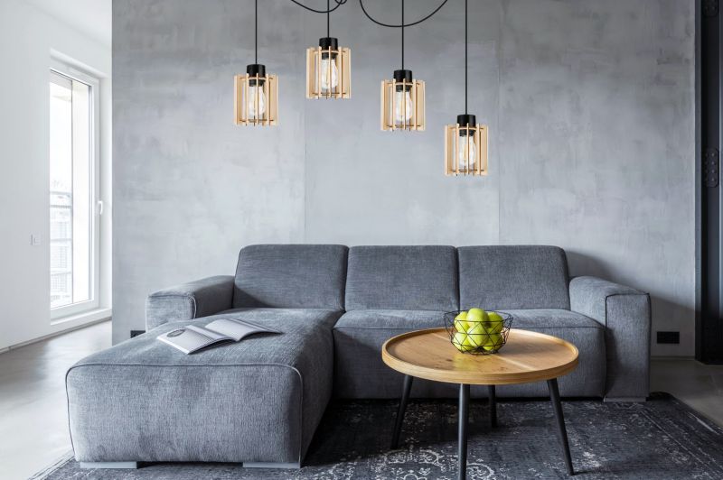 Lampa sufitowe wisząca Light Home LH Timber Spider 4x E27 60W klosz drewno tuba czarny 1szt.