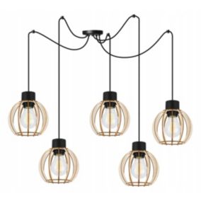 Lampa sufitowe wisząca Light Home LH Timber Spider 5x E27 60W klosz drewno kula 16cm czarny 1szt.