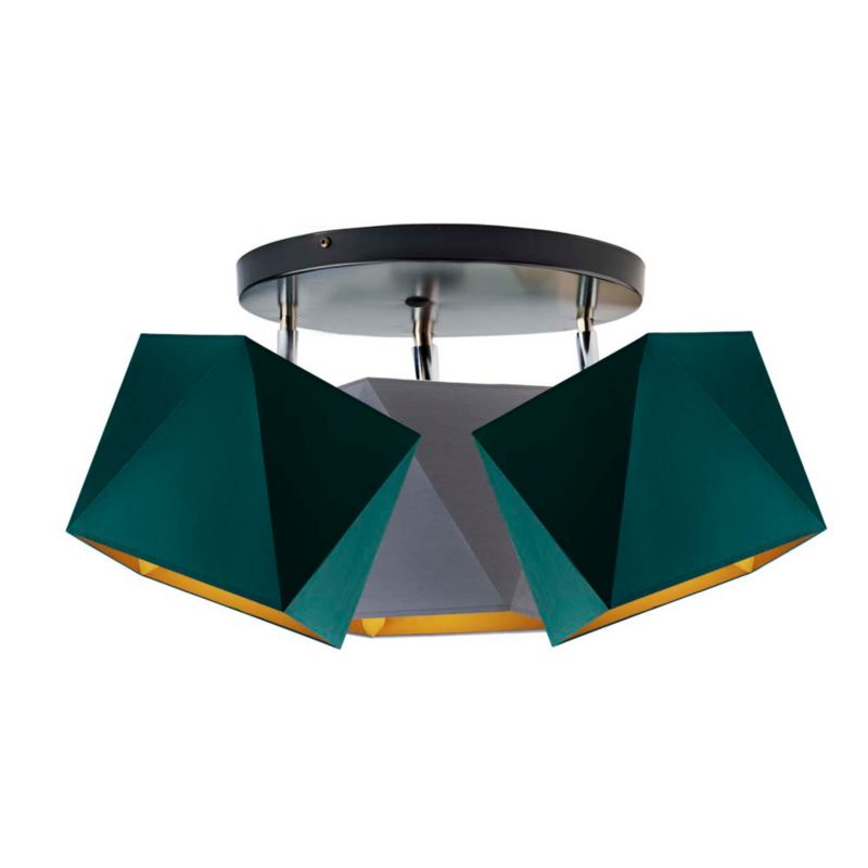 Lampa Volta Light Factory żyrandol plafon sufitowa z abażurami diament Butelkowa zieleń ze złotem, szary ze złotem BURNE P3 1szt.