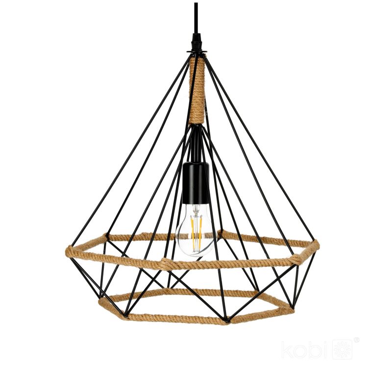 Lampa wisząca boho czarno-naturalna geometryczna druciana jutowa 1xE27 60W BOHO VIENNA Kobi 1 szt.