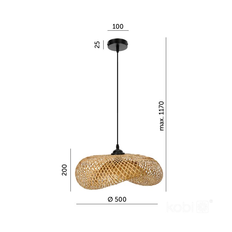 Lampa wisząca boho naturalna bambusowa pleciona falowana 1xE27 60W BOHO BRUGIA M Kobi 1 szt.