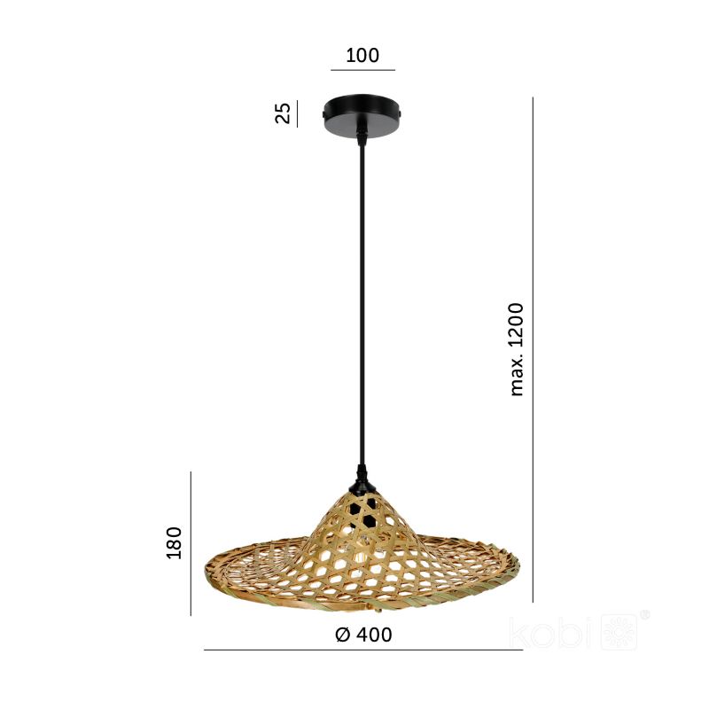 Lampa wisząca boho naturalna bambusowa pleciona kapelusz 1xE27 60W BOHO BRAGA Kobi 1 szt.