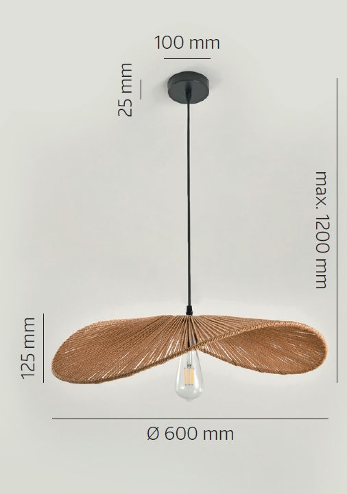 Lampa wisząca boho naturalna jutowa falowana rozłożysta 1xE27 60W BOHO VERONA Kobi 1 szt.
