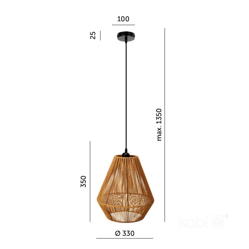 Lampa wisząca boho naturalna jutowa geometryczna 1xE27 60W BOHO SIBU Kobi 1 szt.