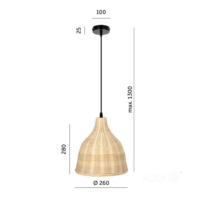 Lampa wisząca boho naturalna rattanowa pleciona dzwon 1xE27 60W BOHO RENNES Kobi 1 szt.