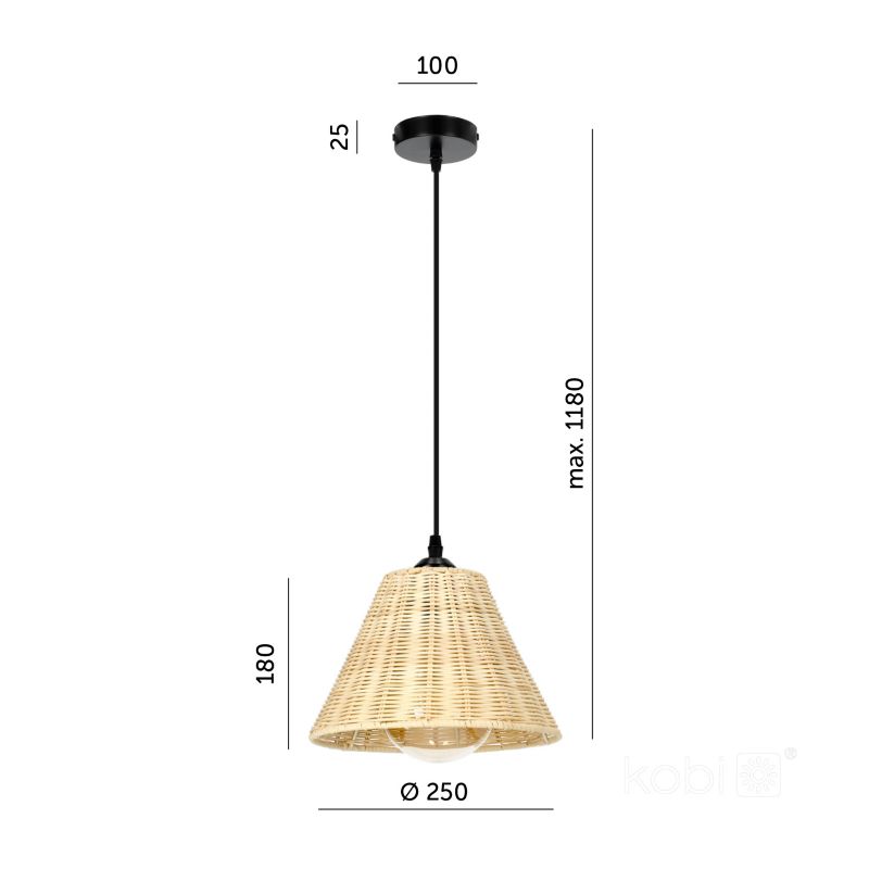 Lampa wisząca boho naturalna rattanowa pleciona stożkowa 1xE27 60W BOHO RONDA Kobi 1 szt.