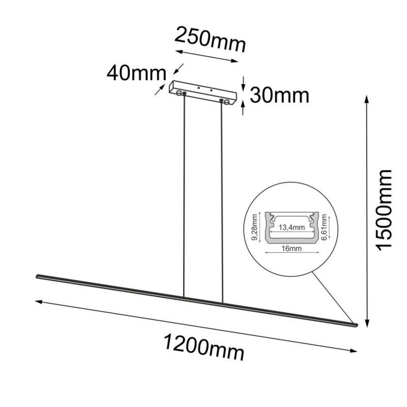 Lampa wisząca Brosline Slim czarna podłużna 120 cm nad stół 3000K wbudowany LED 12W 1 szt.