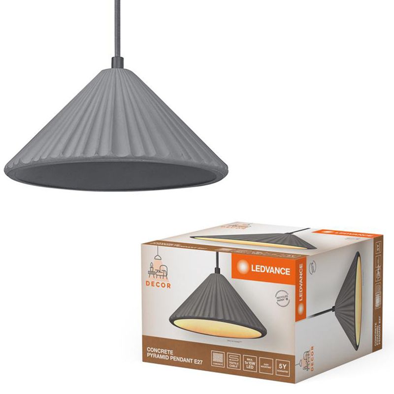 Lampa Wisząca Decor Ledvance Lampa Sufitowa Dekoracyjna E27 Zwis Szara Beton 1 szt.