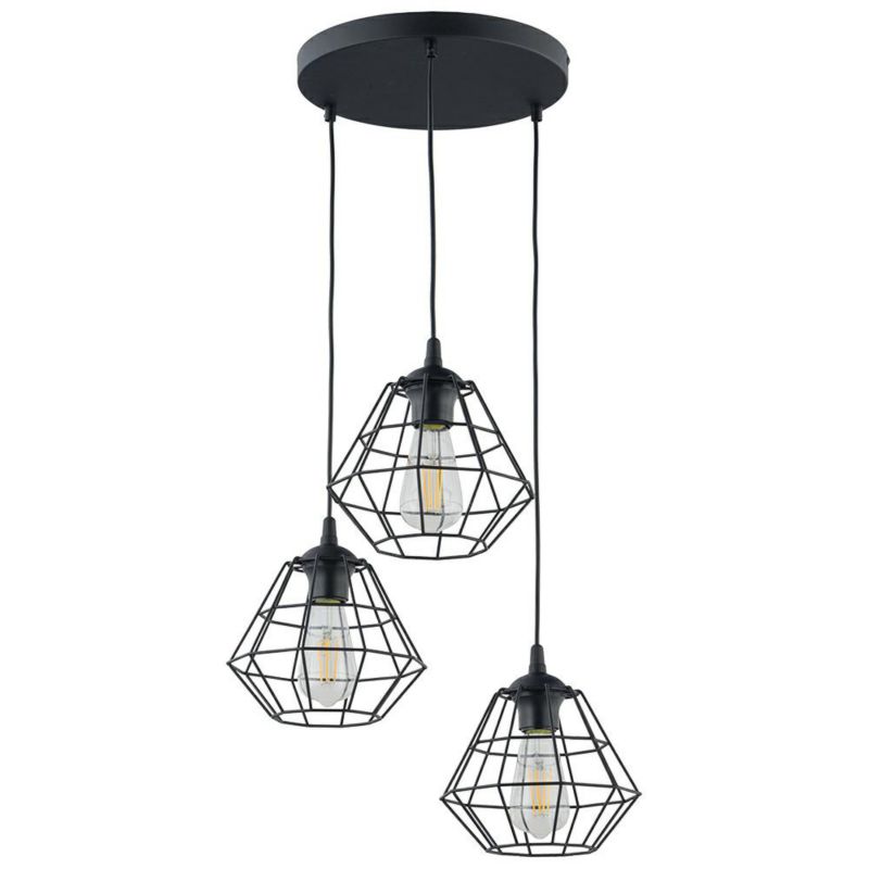 Lampa Wisząca DIAMOND TK Lighting Czarna 3xE27 Koło 45x45 cm 1szt.